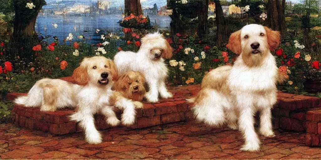 Prompt: 3 d precious moments plush dog, precious moments, realistic fur, master painter and art style of john william waterhouse and caspar david friedrich and philipp otto runge