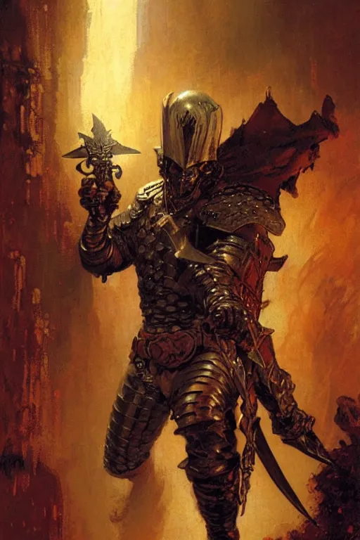 Prompt: rogue in leather armor stealing a valuable dagger from an arcane box portrait dnd, painting by gaston bussiere, craig mullins, greg rutkowski, yoji shinkawa