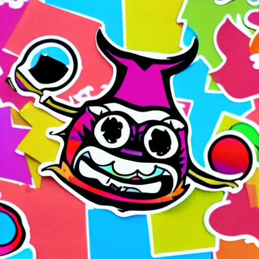 Image similar to sticker illustration of a cute monster. bright colors. bold outlines.