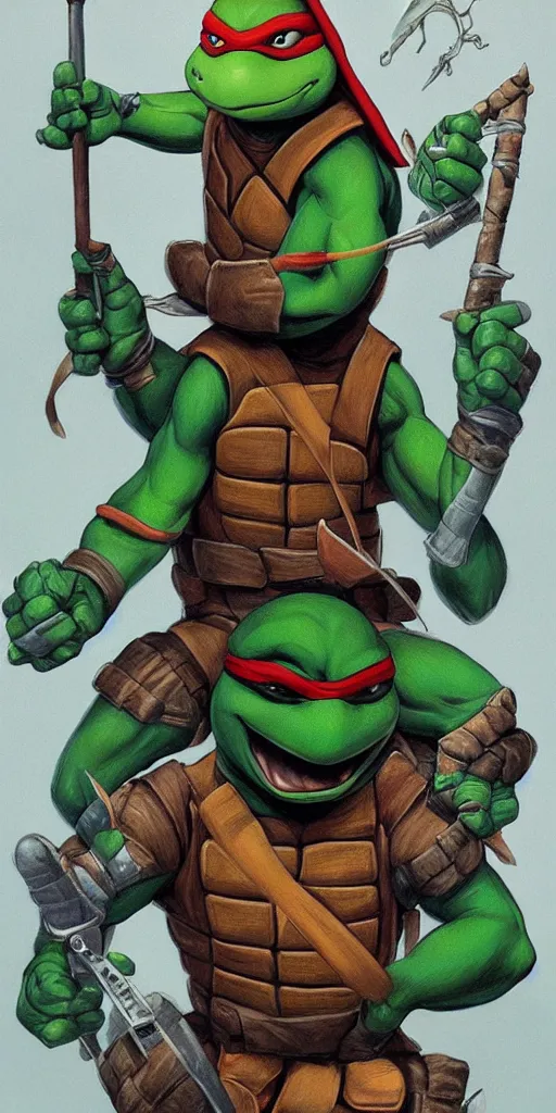 Prompt: Teenage mutant ninja turtle character by brom