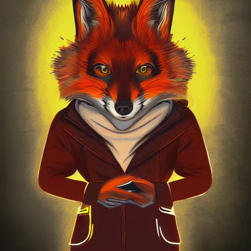 Image similar to mad fox scientist, digital art