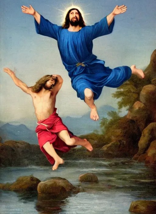 Image similar to jesus jumping on water