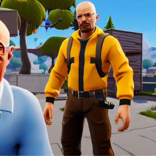 Image similar to walter white in fortnite lobby 3 d avatar skin