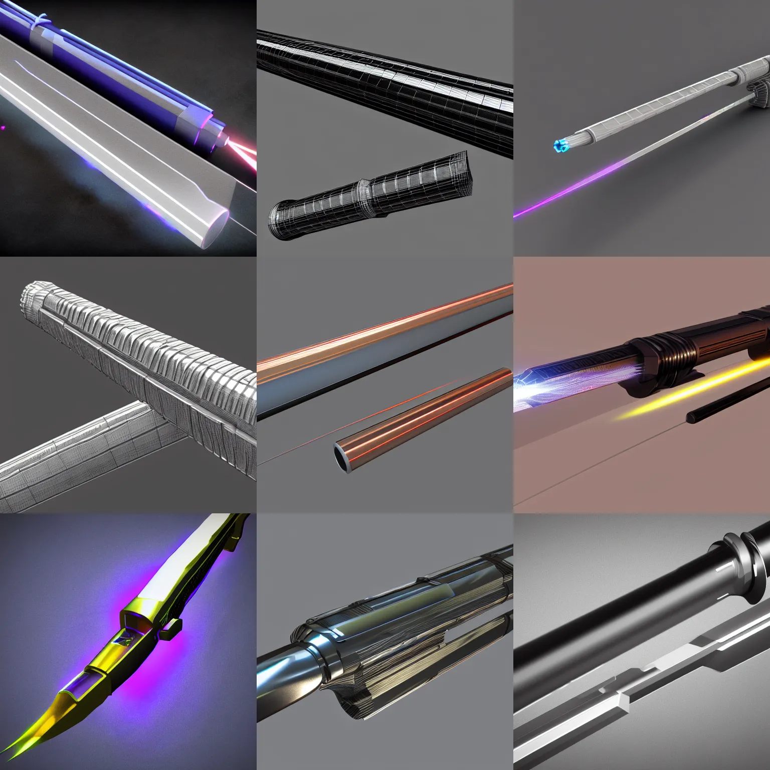 Prompt: 3d render of a shiny futuristic laser katana, high detail, complex