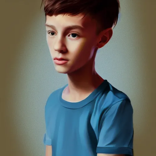 Image similar to a skinny kid with a big head, digital painting, beautiful lighting