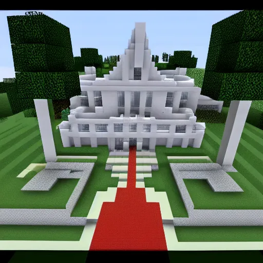Prompt: the white house built in the game minecraft