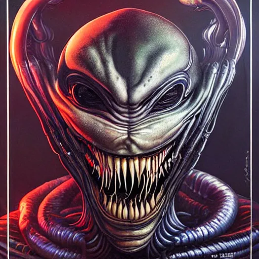 Image similar to Lofi Giger Scorn portrait of Venom as Alien Pixar style by Tristan Eaton Stanley Artgerm and Tom Bagshaw