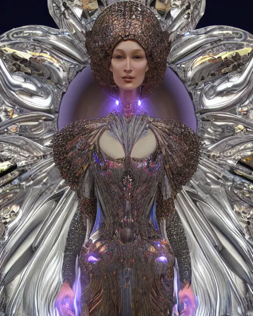 Prompt: a highly detailed metahuman 4 k close up render of an alien goddess bella hadid monument persephone in iris van herpen dress schiaparelli in diamonds crystals swarovski and jewelry iridescent in style of alphonse mucha gustav klimt trending on artstation made in unreal engine 4