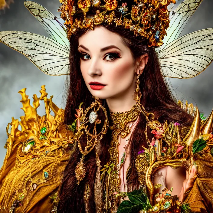 Image similar to photo of a very beautiful!! fairy queen with ornate robes, highly detailed, 4 k, hdr, smooth, sharp focus, high resolution, award - winning photo