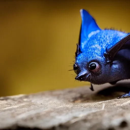 Image similar to close up of face of scary giant mutant navy-blue pygmy-bat 85mm f/1.4