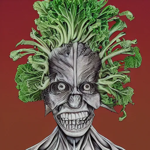 Image similar to the anatomy of a head of lettuce jojo's bizarre adventure, an ultrafine detailed painting by james jean, studio ghibli, behance contest winner, vanitas, angular, altermodern