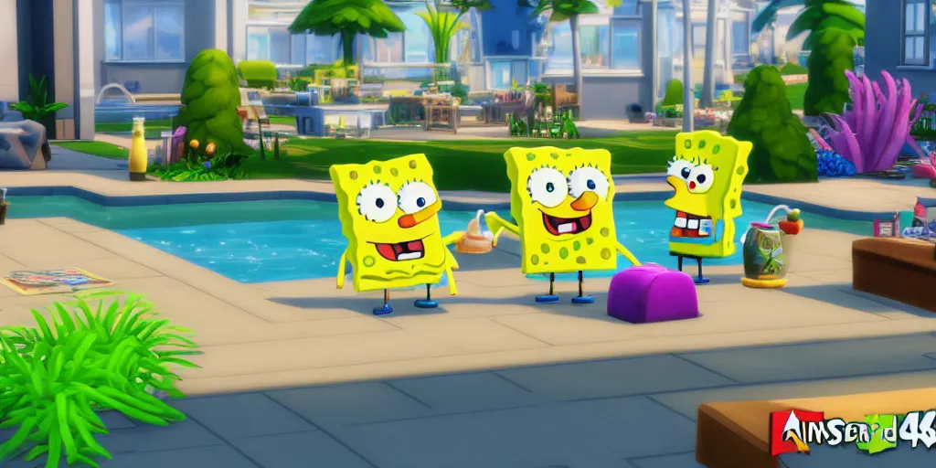 Prompt: tv show SpongeBob inside sims 4. Octane render, 4k, 8k, unreal 5, very detailed, hyper realism, trending on artstation.