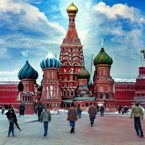 Image similar to huge nuclear explosion photo, red square moscow, photorealistic, detailed photography, masterpiece