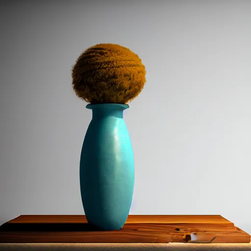 Image similar to a large vase sitting on top of a wooden table, a still life by ras akyem, featured on cg society, photorealism, vray tracing, rendered in unreal engine, photorealistic