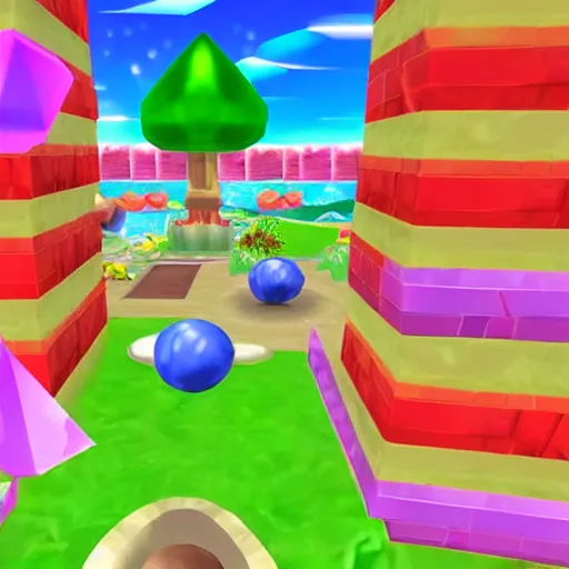 Prompt: the first level of Kirby 64: The Crystal Shards Nintendo 64 game