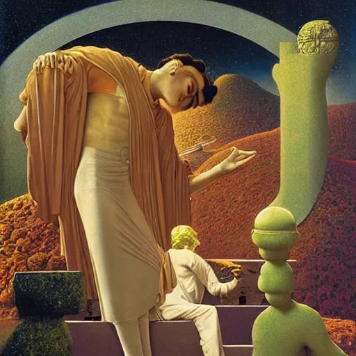 Image similar to 👨🏽🚀 🧬 by james c. christensen and maxfield parrish