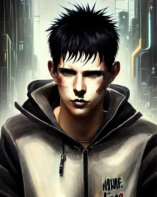 Image similar to portrait of a male punk, bladerunner, street ragged clothes, cyberpunk, face like ester exposito, blonde shinkai makoto studio ghibli studio key hideaki anno sakimichan stanley artgerm lau rossdraws james jean marc simonetti elegant highly detailed digital painting artstation pixiv