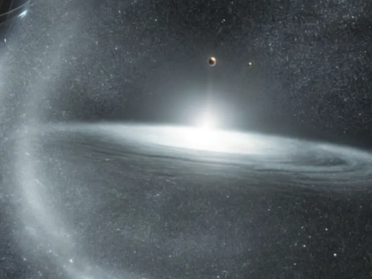 Image similar to a black hole as seen in interstellar. gargantua, scifi scene, vacuum of space, volumetric lighting, high resolution