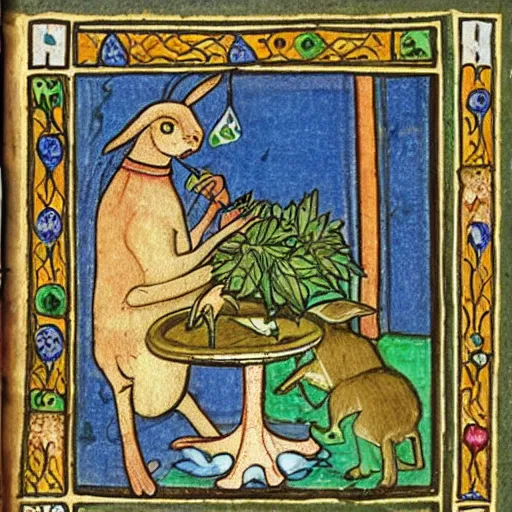 Image similar to rabbit smoking weed medieval illuminated manuscript