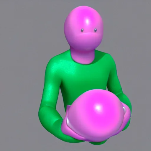 Prompt: 3D render of a cute pink humanoid jellybean with a white circular simplistic mouthless face