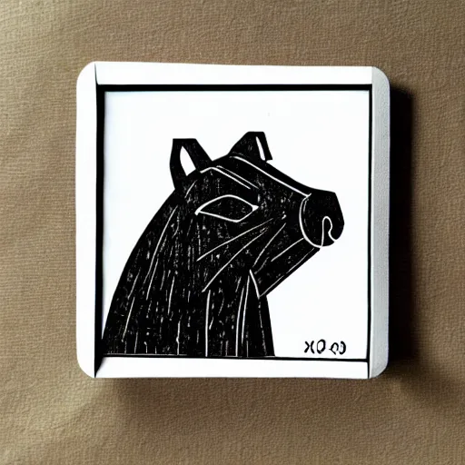 Image similar to capybara doing math, linocut print