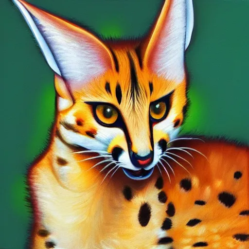 Prompt: a serval eating a delicious timbit, digital art, trending on artstation, vibrant painting