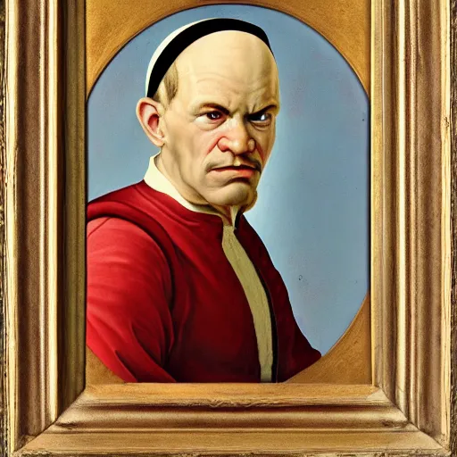 Prompt: a renaissance style portrait painting of Popeye