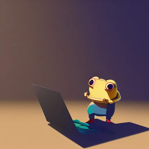 Prompt: toad, in front of a laptop, james gilleard, ilya kuvshinov, very detailed, matte, gaussian blur, tone mapped