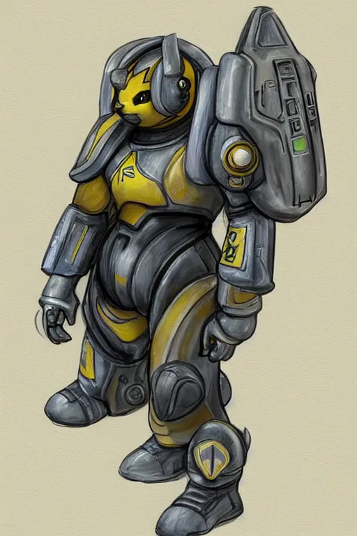 Prompt: portrait of pikachu in starcraft terran marine power armor, concept art by wayne reynolds