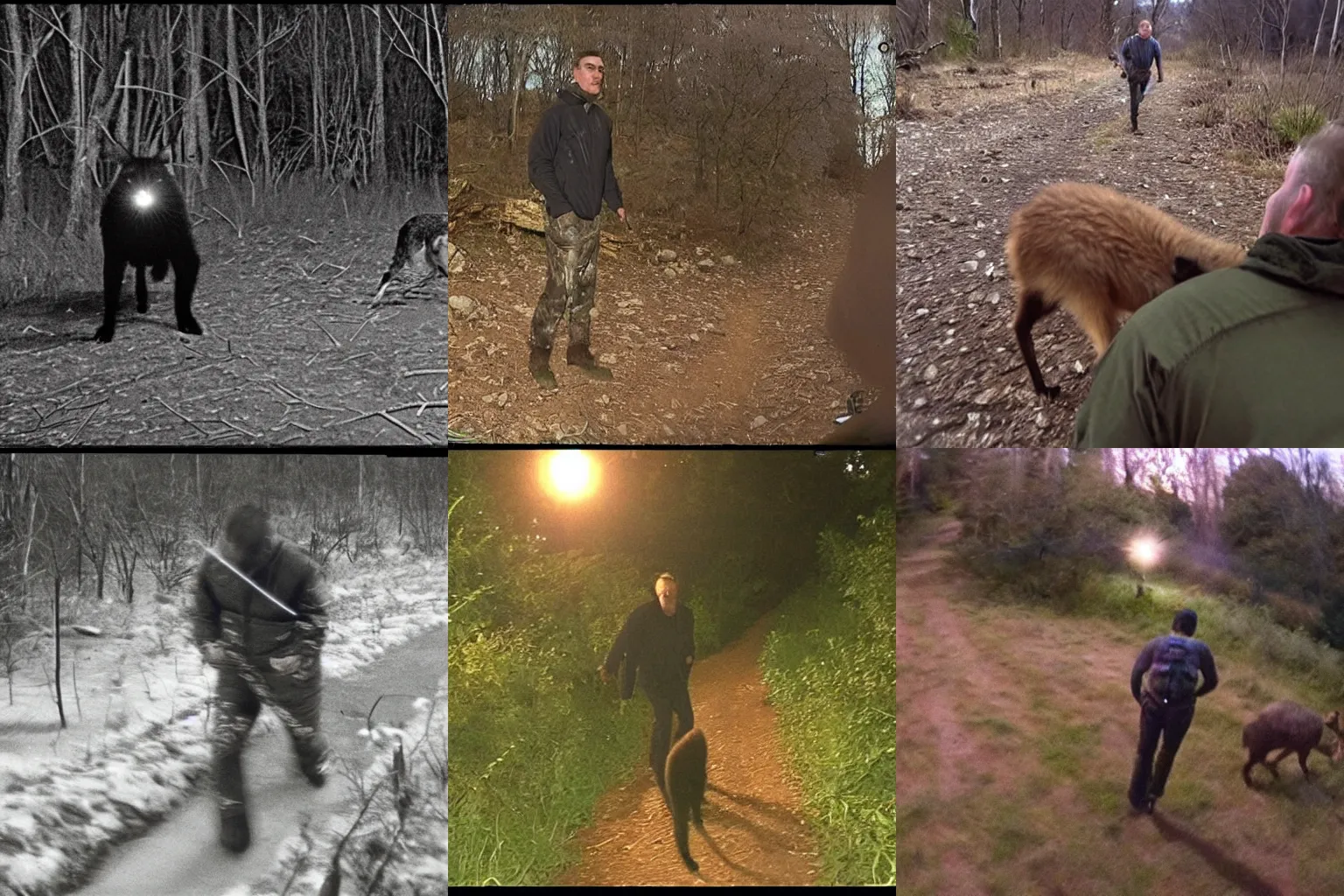 Prompt: trailcam footage of morrissey hunting an animal at night
