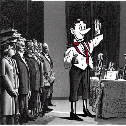 Prompt: pinocchio being sworn in as president of the united states