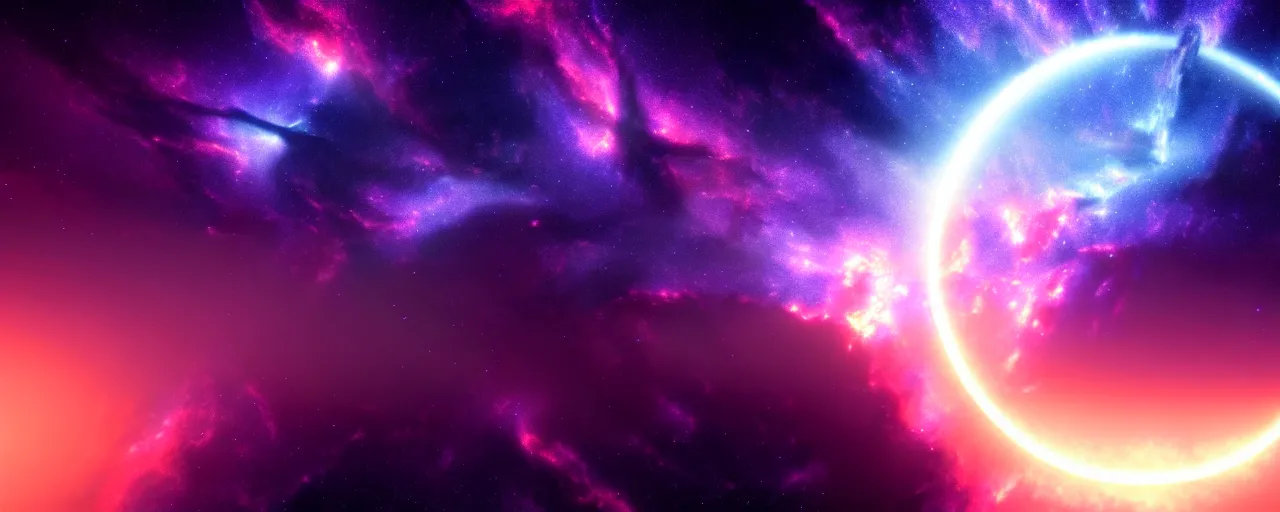 Prompt: cinematic render of beautiful atmospheric space, nebula, homeworld skies, volumetric lighting, 4 k, 8 k, hd