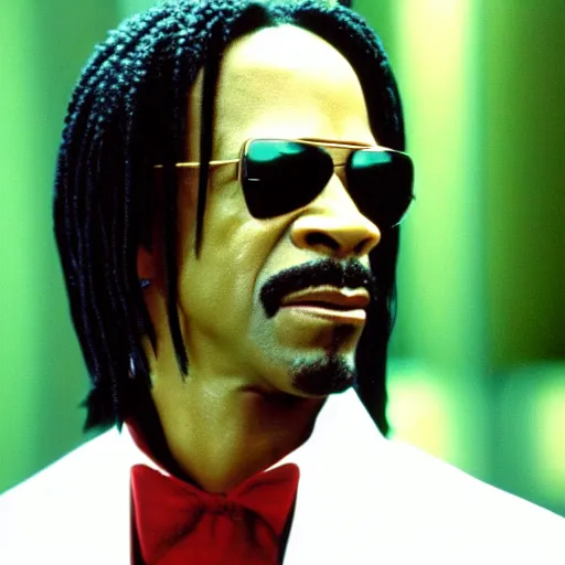 Image similar to a film still of Katt Williams starring in The Matrix (1999), close up, shallow depth of field