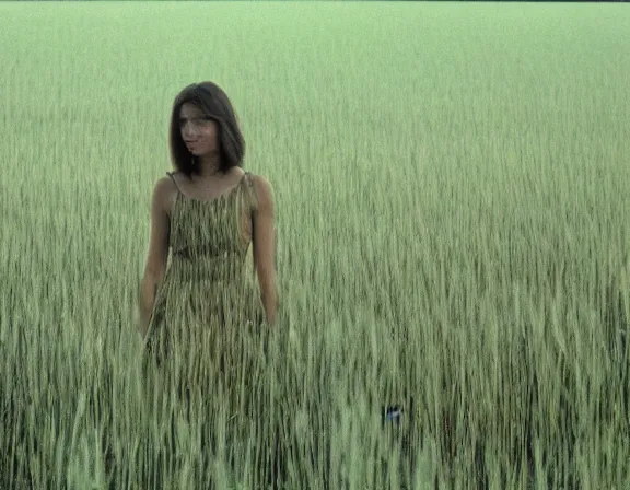 Prompt: long grass field with figure film still 1 9 9 2