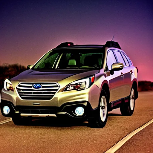 Image similar to official promo photo for the 2 0 5 2 subaru outback, driving down a kentucky highway at night, stars in the sky, 2 5 mm f / 1. 8 film grain