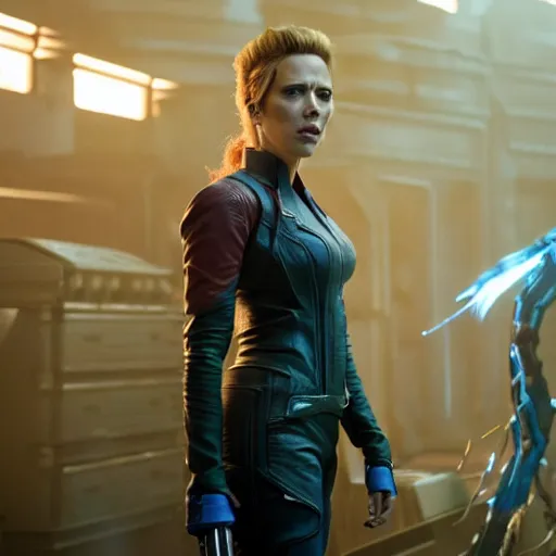 Image similar to film still of Scarlett Johansson as Nebula in Guardians of the galaxy