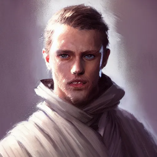 Image similar to portrait of a man by greg rutkowski, owen skywalker from star wars expanded universe, wearing jedi robes, he is about 2 0 years old, highly detailed portrait, digital painting, artstation, concept art, smooth, sharp foccus ilustration, artstation hq