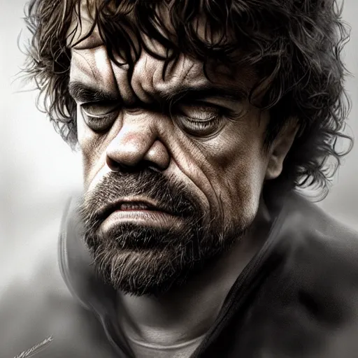 Prompt: peter dinklage as the hulk, digital painting, extremely detailed, 4 k, intricate, brush strokes, mark arian, artgerm, bastien lecouffe - deharme