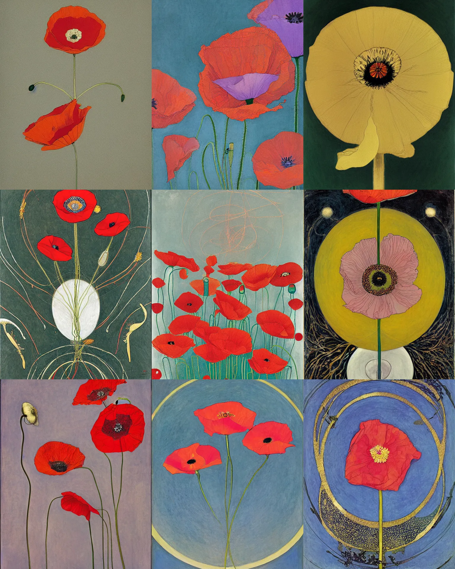 Prompt: a poppy by hilma af klint, moebius, victo ngai, laurie greasly