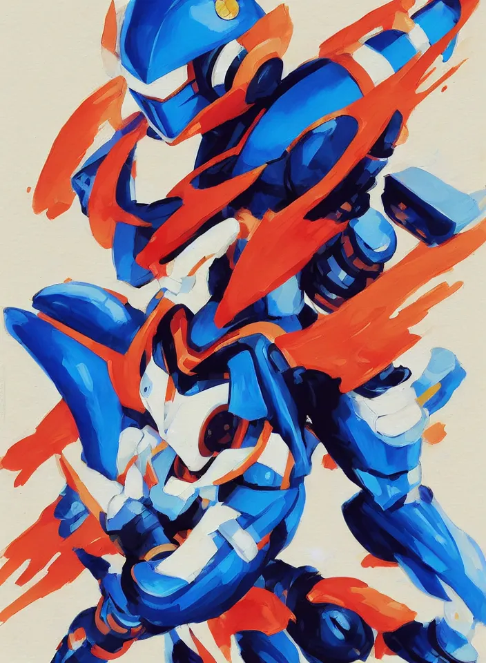 Prompt: orientalist painting of a ninja megaman x zero, in the style of syd mead, by greg tocchini, by james gilleard