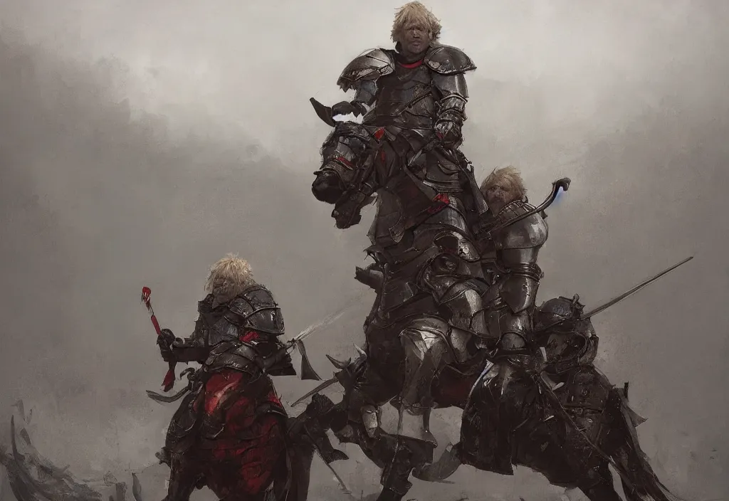 Image similar to boris johnson as a medieval knight, artstation, jakub rozalski, high detail, dramatic lighting