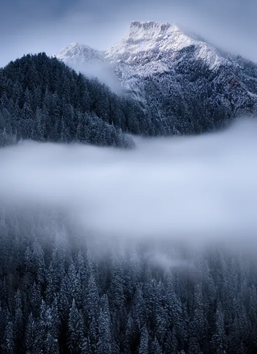 Image similar to mountain in fog snowy peak