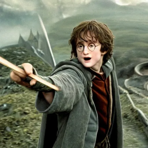 Image similar to Film still of Harry Potter in Lord of the Rings: The Return of the King