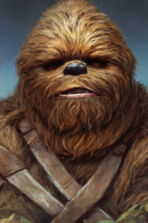 Image similar to upper body portrait of a hulking herculean dwarven ewok from star wars, cinematic lighting, photorealistic, octane render, 8 k, depth of field, 3 d, art by artgerm and greg rutkowski and alphonse mucha and uang guangjian and gil elvgren and sachin ten