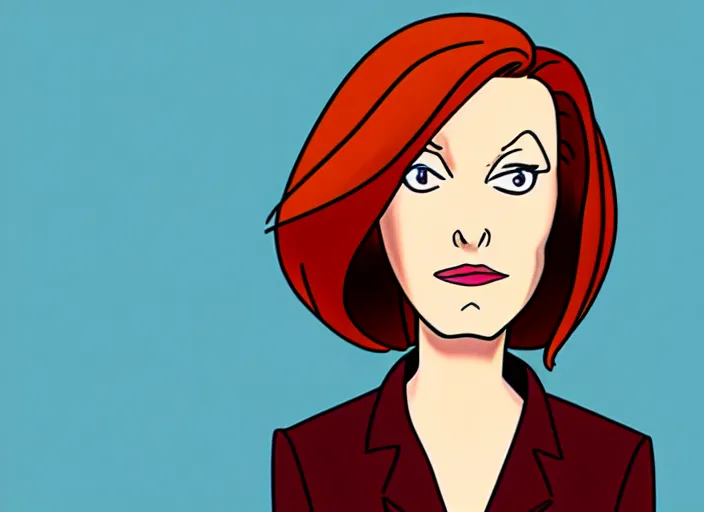 Prompt: an animation cel of dana scully, in the style of netflix animation