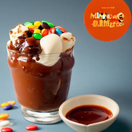 Prompt: photo of a bbq sauce sundae with m & ms and reese's cups, award winning, photorealistic, 8 k