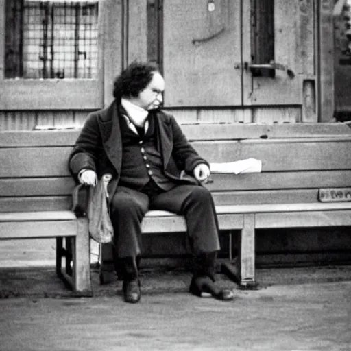 Image similar to beethoven and karl marx waiting for the train at pinaroo