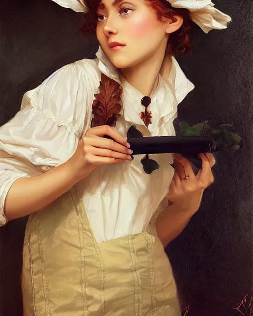 Prompt: a girl rolling a joint, beautiful face, oil on canvas, artstation, by j. c. leyendecker and edmund blair leighton and charlie bowater, beautiful face, octane, very aesthetic!!!!!!!!!!!!!!! stunning gorgeous big eyes