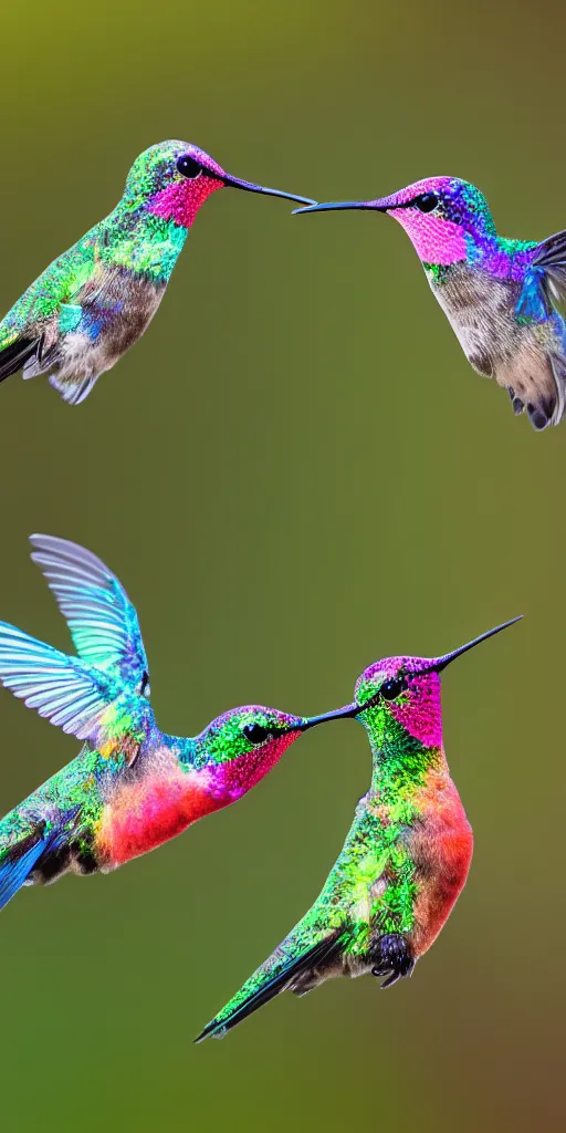 Image similar to luminescent hummingbirds, made of pure energy and intricate details, glowing, feeding on the nectar of the gods, macro lens, blur background