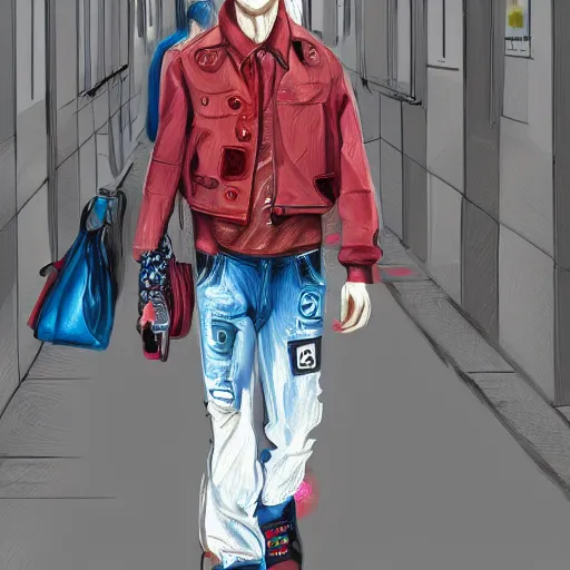 Image similar to cyberbully boy fashion, gucci catwalk, oil painting, digital art, ultradetailed, artstation